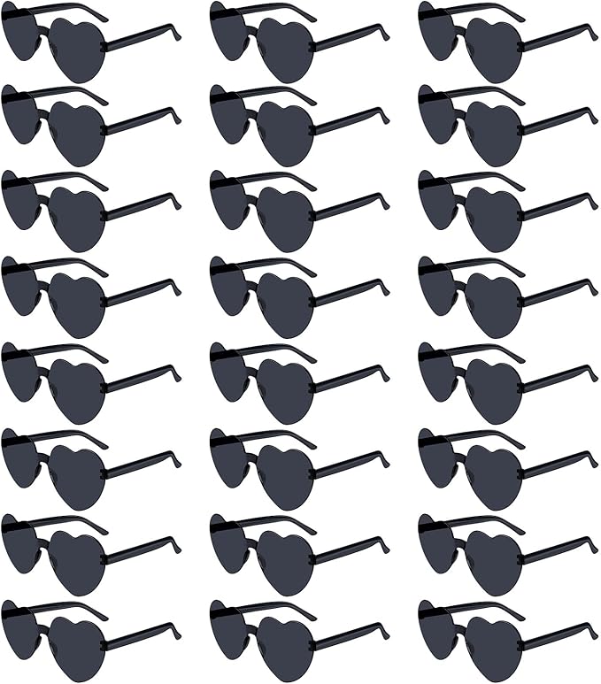 NACHLYNN 24 Pcs Black Heart Sunglasses for Women Rimless Heart Shaped Sunglasses Candy Color Glasses for Party Favors