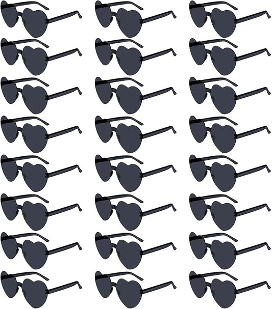 NACHLYNN 24 Pcs Black Heart Sunglasses for Women Rimless Heart Shaped Sunglasses Candy Color Glasses for Party Favors