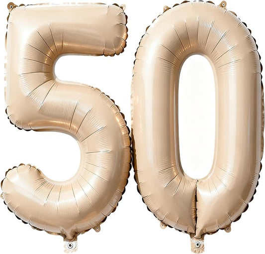 Beige Number 50 Balloons 40 Inch Giant Beige 50 Foil Mylar Balloons for 50th Birthday Anniversary Events Party Decorations