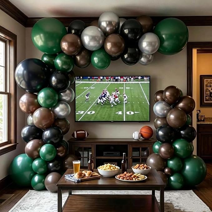 Black Green Balloon Arch Double Stuffed Latex Dark Green Brown Silver Balloon Garland for Camo Birthday New Year Hunting Jungle Boy Baby Shower Anniversary Prom Praty Decor