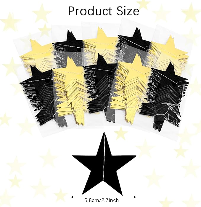 Glitter Star Garland Banner Decor 130 Feet Gold Black Star Garland Hanging Bunting Banner Backdrop for Graduation Wedding Birthday Holiday Party