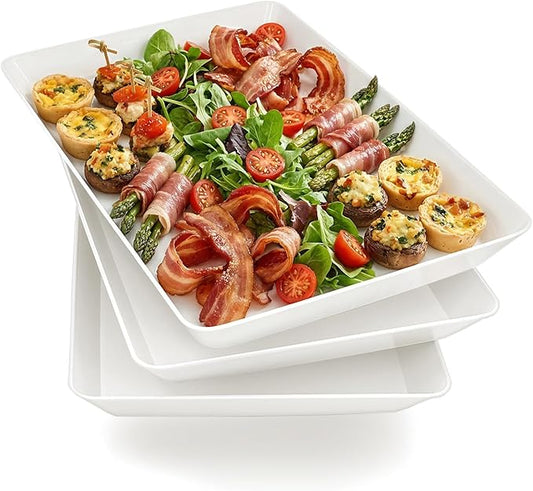 Serving Tray Platter, 3 Pcs Food Tray for Veggie Fruit Snack Dessert Cookie Cheese, Food Trays for Party Supplies Display, Plastic Platters for Serving Food, Large White Trays, BPA Free