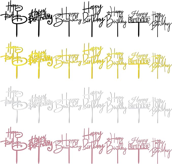 28PCS Acrylic Happy Birthday Cake Topper Birthday Cupcake Topper Cake Pick Decorations for Birthday Party Cake Desserts Pastries 4 Colors 7 Styles