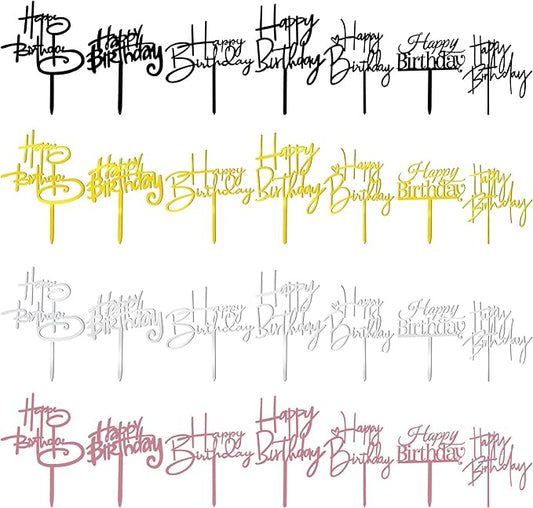 28PCS Acrylic Happy Birthday Cake Topper Birthday Cupcake Topper Cake Pick Decorations for Birthday Party Cake Desserts Pastries 4 Colors 7 Styles