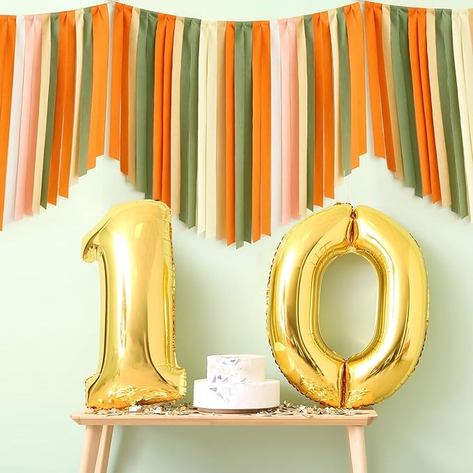 Epakh 12 Rolls Sage Green/Orange Crepe Paper Streamers (984ft) - Little Cutie Baby Shower Party Decorations, Natural Birthday Supplies, Sage Green and Orange Baby in Bloom Theme Party Decor