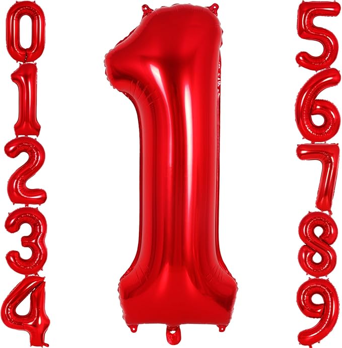 Red Number 1 Balloon 40 Inch, Big Large Foil Helium Number Balloons, Jumbo Giant Mylar Number 1 Balloons for 1st first Birthday Party Decorations Supplies Anniversary