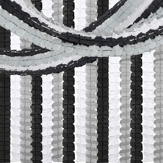 Black White-Silver Party-Decorations Streamers Garland - 157Ft Graduation Four-Leaf Clover Hanging Banner,Men Boys Birthday Engagement Wedding Baby Bridal Shower New Years Supplies Decor Hugtmr
