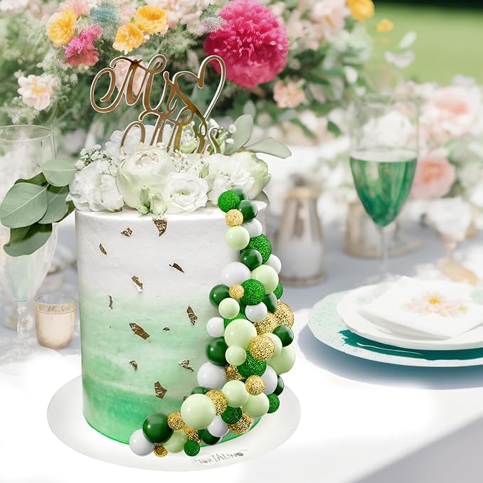60Pcs Glitter Cake Balls Decorations Foam Cake Topper Balls Mini Balloon Cupcake Toppers for Cake Decorating Birthday Baby Shower Party (Glitter Green Series)