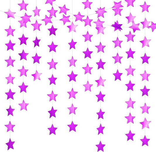 Metallic Purple Iridescent-Star-Garland 90FT – 240 Pcs Sparkling Star Streamers – Hanging Glitter Star Banner Backdrop for Birthday, Baby Shower, Wedding, Christmas Party Decorations (6 Packs)