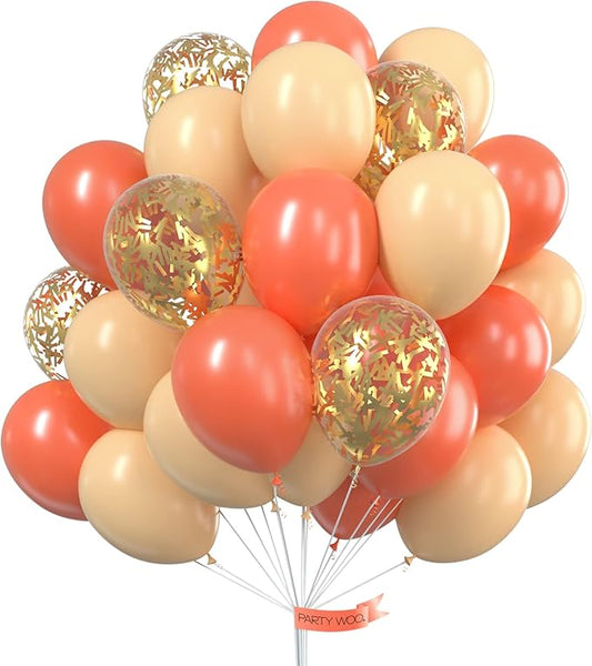 PartyWoo Red Gold and Nude Balloons 66pcs 12 10 Inch Pearl Coral Red Nude Apricot Gold Confetti Balloons for Graduation Baby Shower Birthday New Year's Eve Anniversary Bachelorette Party Decorations