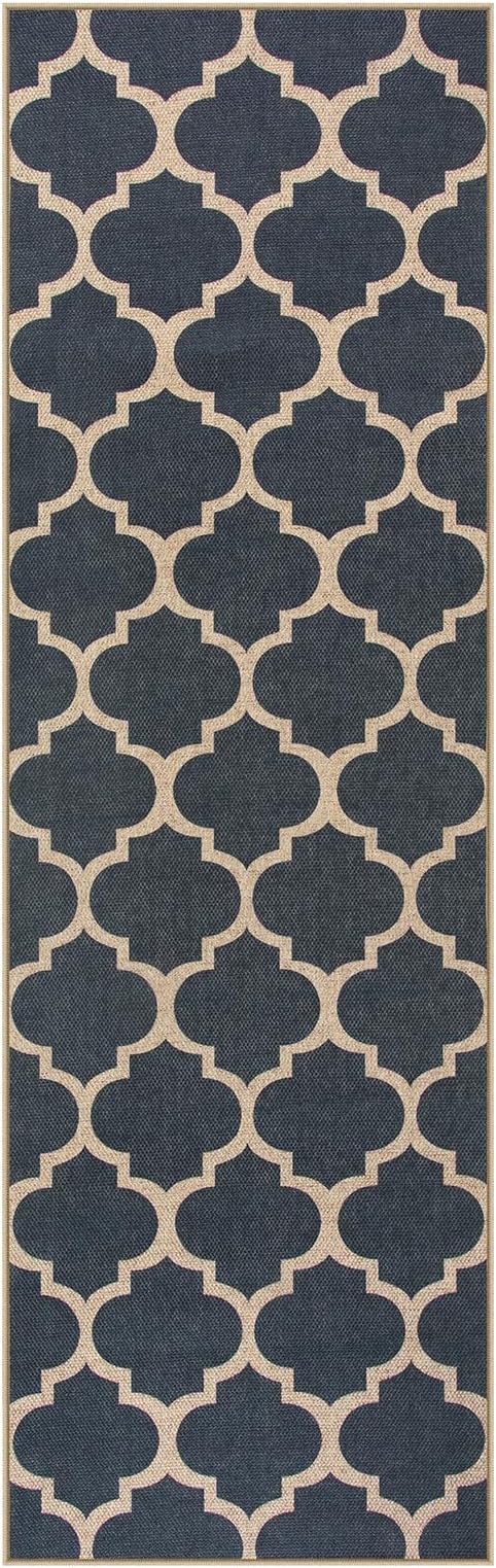 Lahome Moroccan Easy Jute Runner Rug, Blue Outdoor Washable Runner Rugs for Porch Hallway, Geometric Trellis Woven Long Carpet for Doorway, Thin Non Slip Outdoor Decor, 2'6'' x 8'
