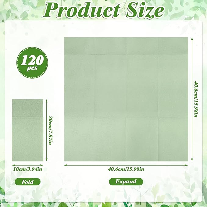 120 Pcs Sage Green Linen-Feel Paper Napkins with Built-in Flatware Pocket, Pocket Linen Napkins Prefolded Cloth Like Paper Napkins Bulk for Silverware Easter Wedding Baby Shower Birthday Bridal Party