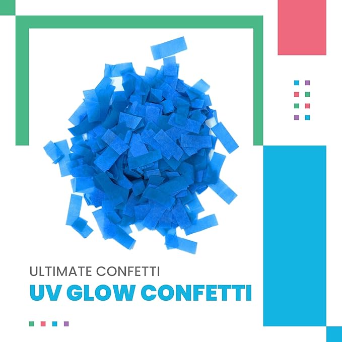 Ultimate Confetti, Blue UV Reactive Rectangular Biodegradable Confetti -Tissue Paper Flame-Resistant & Slow-Falling Confetti for Cannon and Launcher use - Best for Celebrations - 1 lb, 16 oz
