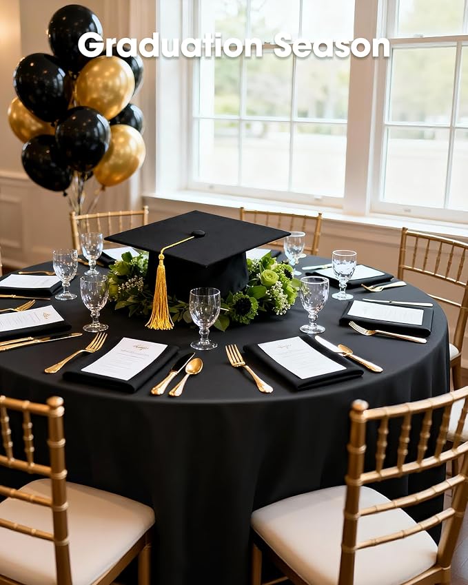 Pureegg Plastic Table Cloth Disposable 6 Pack, 84'' Round Table Cloths, Halloween Party Decorations, Summerween Decor, Halloween Tablecloths, Round, Plastic Cover, Waterproof, Black