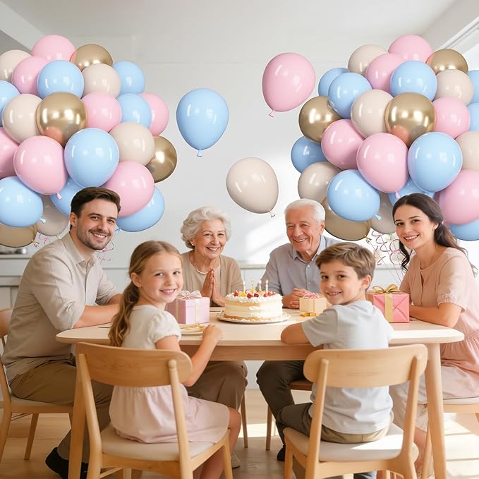 Ouddy Life 71pcs Gender Reveal Balloons Set, 12 inch Pastel Pink Blue Sand White Metallic Champagne Gold Latex Balloons for Boys Girls Baby Shower Gender Reveal Birthday Wedding Party Decorations