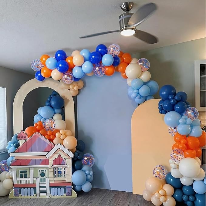 Blue and Orange Balloons, 65pcs 12 Inch Royal Light Blue and Orange Beige Balloons for Birthday Graduation Baby Shower Party