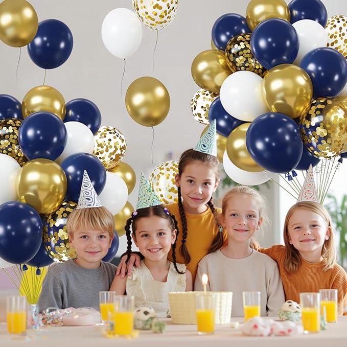 Zesliwy Navy Blue Gold Confetti Balloons Set,50pcs 12inch Royal Dark Blue Metallic Gold White Latex Balloons with Ribbon for Birthday Wedding Graduation 2026 Bridal Shower Party Decorations