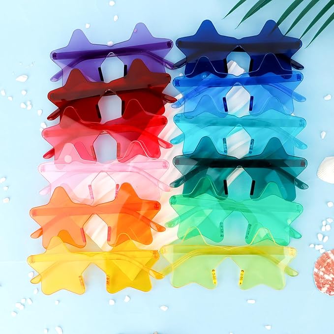Semato 12 Pcs Star Sunglasses Bulk Rimless Red White and Blue Star Glasses Party Favors