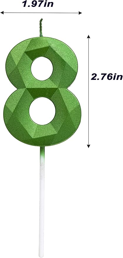 Green Happy Birthday Cake Candles,Wedding Cake Number Candles,3D Design Cake Topper Decoration for Party (Green Number 8)