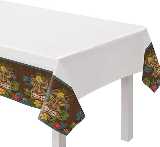 Amscan Multicolor Vintage Tiki Plastic Table Cover - 54" x 84" (Pack of 3) - Ideal for Luau, Hawaiian-Themed Celebrations and Summer Parties