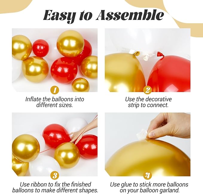 132pcs Red and Gold Balloon Arch Kit, Red and Gold Balloons with 22inch Foil Balloons Gold Confetti White Latex Balloons for Wedding Valentine's Day Engagement Anniversary Birthday Party Decorations
