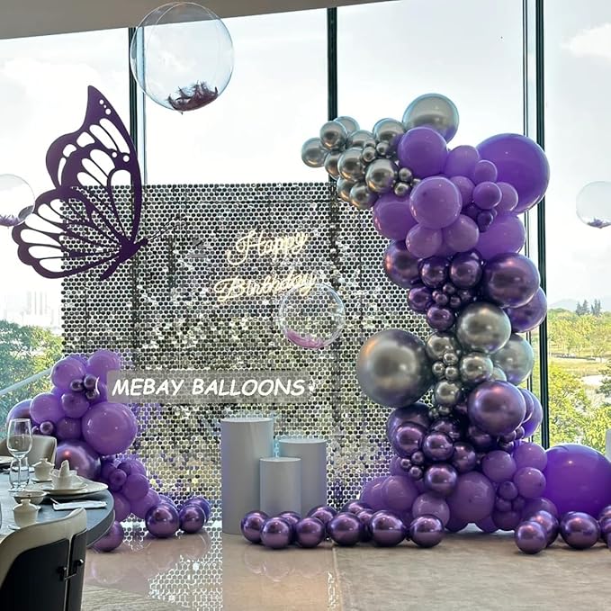 MEBAY Black Purple and Silver Balloons Arch Kit, 146 Pcs Matte Black Light Purple Confetti Chrome Silver Balloons for Graduation Birthday Party Baby Shower Wedding Decorations