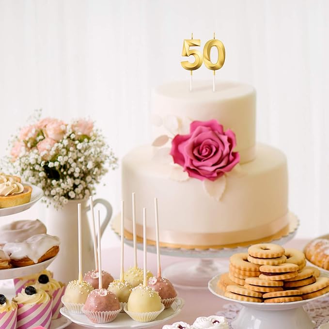 BBTO 50th & 5th Birthday Candles Number Candles Cake Topper Decoration for Birthday Wedding Anniversary Celebration Supplies(Gold)