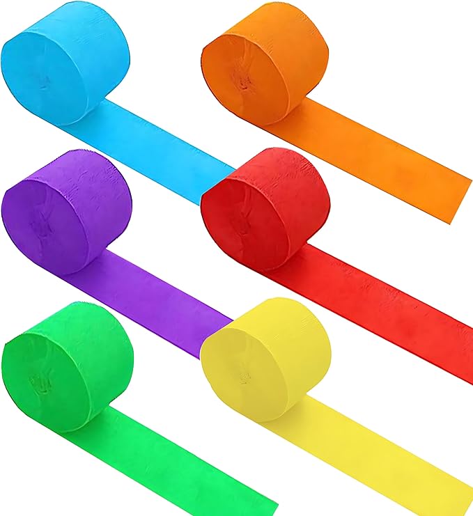 6 Rolls Crepe Paper Streamers in 6 Colors- Rainbow Streamers for Party Decorations(1.8 Inch x 82 Ft/Roll)