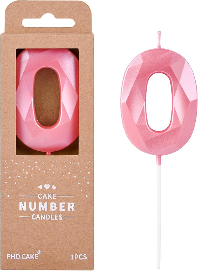PHD CAKE 2.76 Inch Crystal Pink 0 Number Birthday Candles, Pink Number Candles, Cake Number Candles, Party Celebration