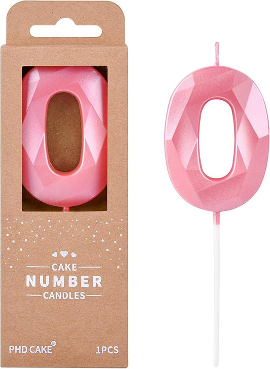 PHD CAKE 2.76 Inch Crystal Pink 0 Number Birthday Candles, Pink Number Candles, Cake Number Candles, Party Celebration