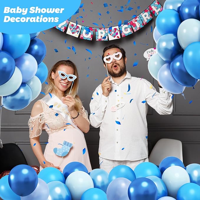 RUBFAC Blue Balloons, Light Blue Birthday Balloons 65pcs Pearl Pastel Party Balloon for Birthday Baby Shower Wedding Frozen Theme Party Decorations