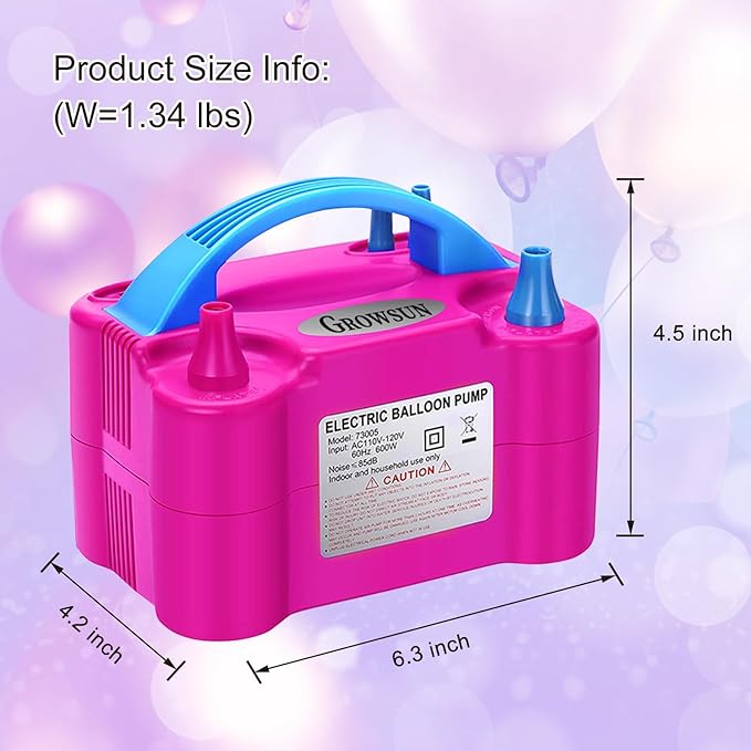 Growsun Electric Balloon Pump Air Inflator Portable Automatic Dual Nozzle Balloon Blower 110V 600W for Birthday Baby Shower Balloons Party Decorations