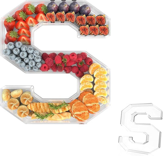 13.8" Acrylic Letter Charcuterie Tray, Charcuterie Letters Fillable Box for food, Reusable Serving Cake Candy Dish Display Tray for Birthday Anniversary Party Decoration (Letter S)