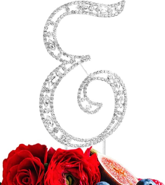 LINGPAR Letter E Cake Topper Rhinestone Crystal Silver Letter for Wedding or Anniversary Birthday Party Decoration Supplies