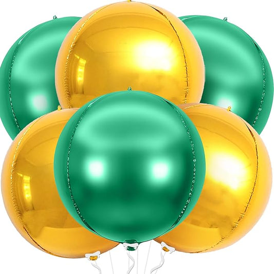 KatchOn, Green and Gold Foil Balloons – 22 Inch, Pack of 6 | Gold Mylar Balloons for Graduation Decorations 2026 | Mardi Gras, Fiesta Party Football, Jungle, Safari Party Decorations