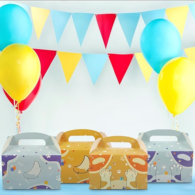 24 Pcs Dog Paw Print Party Favor Treat Boxes, 6.3"x3.7"x3.7" Paper Candy Cookie Snack Goodie Gift Boxes with Handle for Kids Birthday, Baby Shower, Classroom Activities Valentine's Day