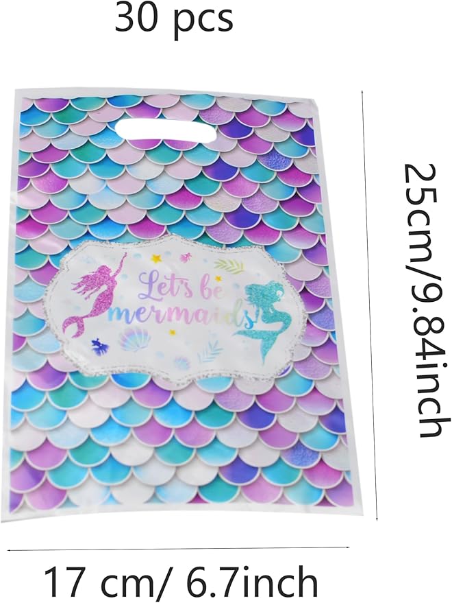 YYaaloa 30pcs Goodie Bags Party Favor Plastic Candy Gift Loot Bulk for Birthday Baby Shower Return Gift (Multicolor-Mermaid)