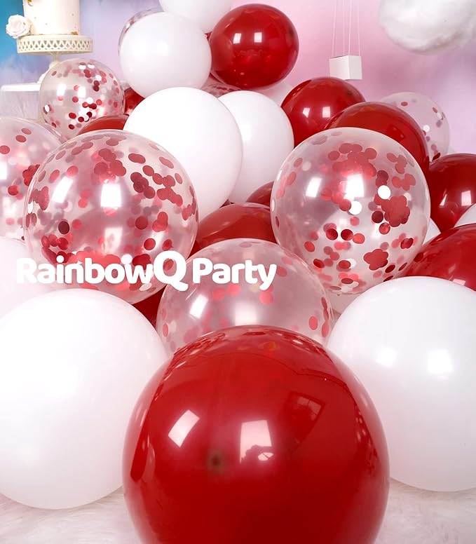 Metallic Shiny Red and White Balloons 12 Inch 67PCS Red White Confetti Balloons Latex Helium Balloon Set for Graduation Wedding Birthday Party Decorations