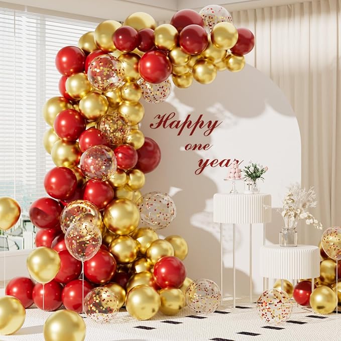 Metallic Shiny Red and Gold Balloons 12 Inch 67PCS Red Gold Confetti Balloons Latex Helium Balloon Set for Graduation Anniversary Wedding Birthday Party Decorations