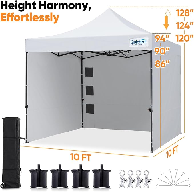 Quictent 10x10 Heavy Duty Pop up Canopy Tent with 3 Removable Sidewalls, Commercial Grade Instant Shelter with Wheeled Bag for Outdoor, Parties, Markets, 600D PU Coated UPF 50+ Sun Shield