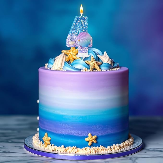 Blue and Purple Birthday Candles, 4th Birthday Cake Decoration, Cupcake Candles，Suitable for Mermaid Theme Party Cake Decoration (4)