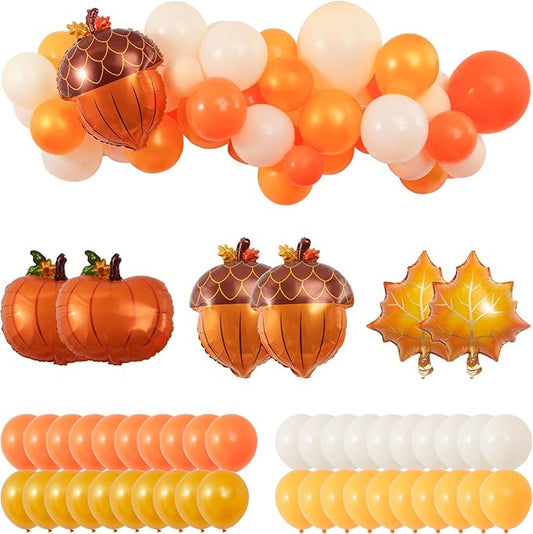 Thanksgiving Decorations Balloon Garland Arch Kit - Orange Color Pumpkin, Maple Leaf, Pine Cones Foils for Fall Party Decorations, Autumn Harvest, Festival, Birthday