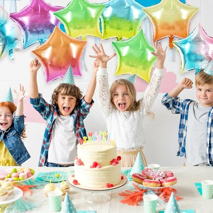 TONIFUL 30Pcs 18 Inch Large Colorful Star Shape Foil Balloons Big Gradient Stars Helium Mylar Ballons for Birthday Wedding Baby Shower Anniversary Engagement Party Decorations Supplies