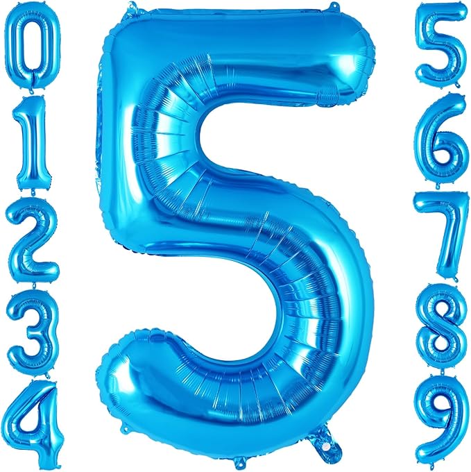 Blue Number 5 Balloon 40 Inch, Big Large Foil Helium Number Balloons, Jumbo Giant Mylar Number 5 Balloons for 5 Year Old Birthday Party Decorations Supplies Anniversary Celebration