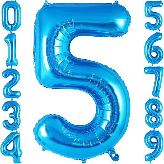 Blue Number 5 Balloon 40 Inch, Big Large Foil Helium Number Balloons, Jumbo Giant Mylar Number 5 Balloons for 5 Year Old Birthday Party Decorations Supplies Anniversary Celebration