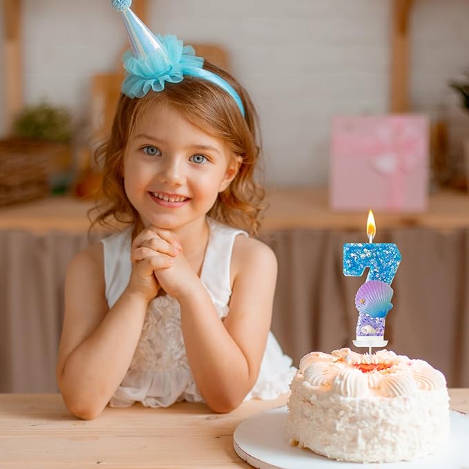 Blue and Purple Birthday Candles, 7th Birthday Cake Decoration, Cupcake Candles，Suitable for Mermaid Theme Party Cake Decoration (7)
