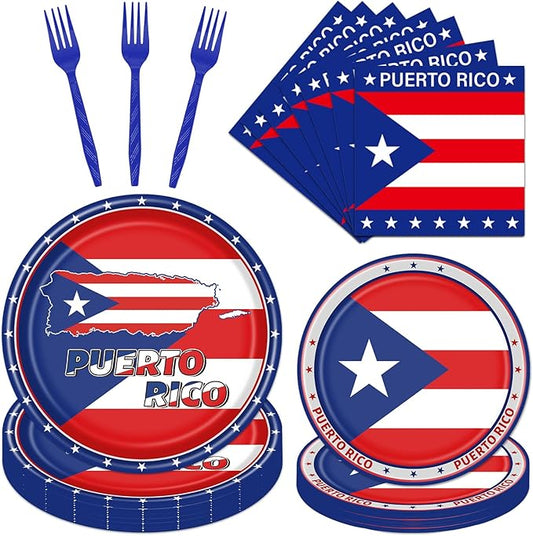 Puerto Rico Party Decorations, 96PCS Pavas De Puerto Rico Paper Plates and Napkins Birthday Tableware Decoration, Coqui Frog Puerto Rico Decor Supplies for Home and Events Serve for 24