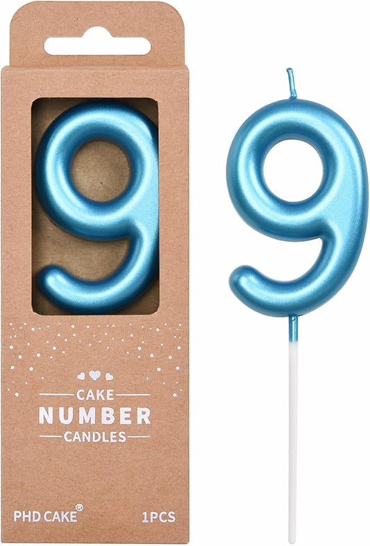 PHD Cake 2.76 inch Classical Blue 9 Number Birthday Candles for Party Celebration