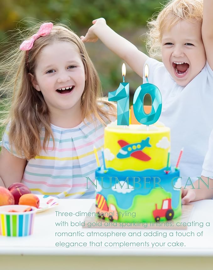 Number 5 Candles,5th Birthday Candles,Teal Blue Happy Birthday Candle for Cake,3D Design Cake Topper Decorations for Girl Women Pet Birthday Party Wedding Anniversary Celebration Supplies