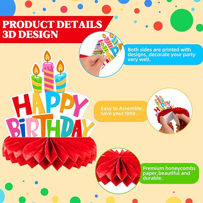 Kids Birthday Party Honeycomb Centerpiece Decorations Kit, Happy Birthday Table Decor for Boys Girls Party Supplies